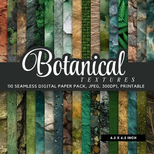 Può includere: Una collezione di 110 texture di carta digitale senza cuciture a tema botanico. Il pacchetto include vari design, come motivi di pietra, legno e foglie. Ogni carta misura 16,5 x 16,5 cm ed è stampabile.