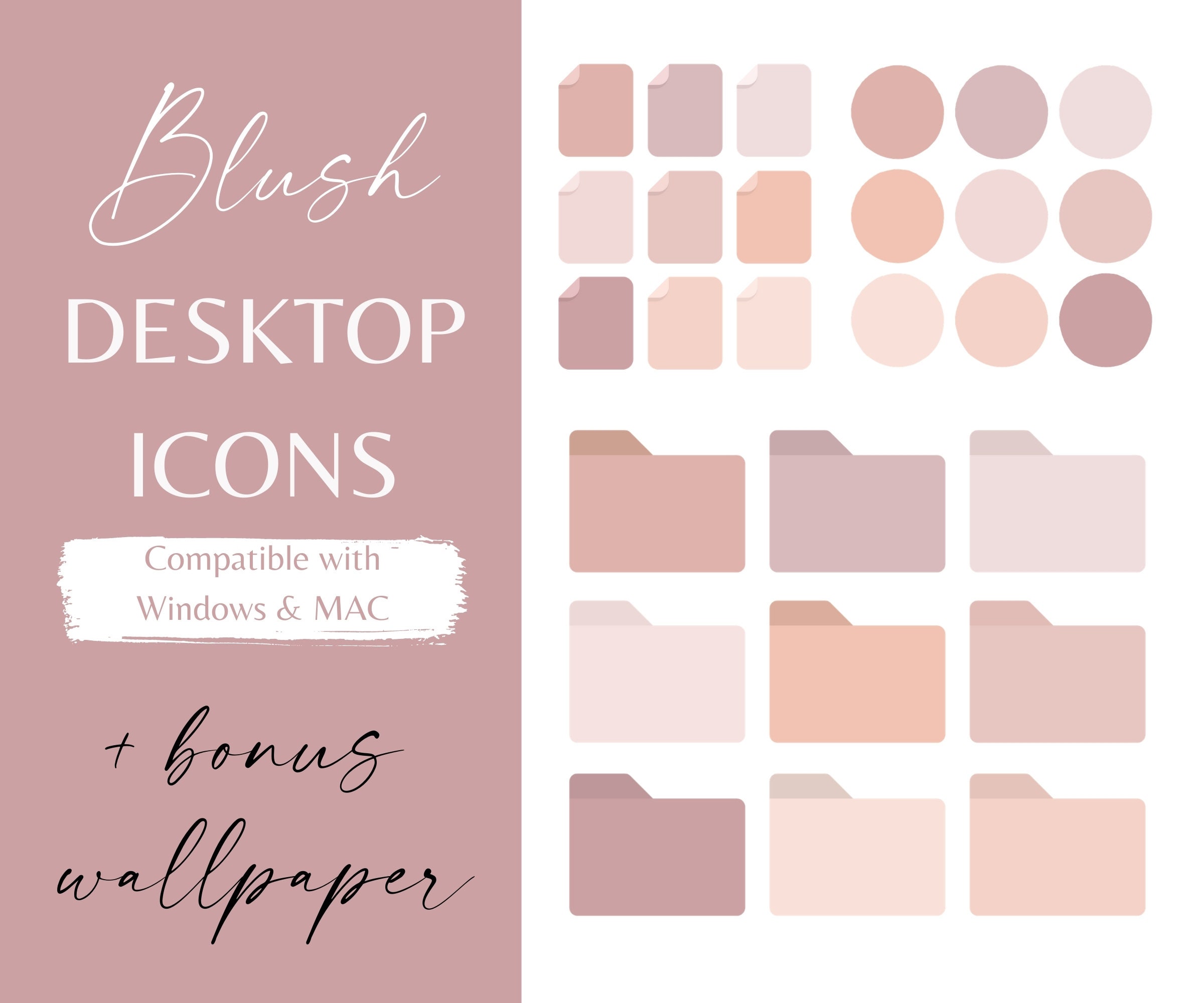 27 Desktop Blush Icons with Free Wallpaper Organizer for Etsy