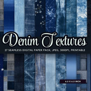 27 Seamless Denim Digital Paper Pack, Blue Fabric Texture Backgrounds, Junk Journal Printable, Vintage Textile Patterns, Commercial Use