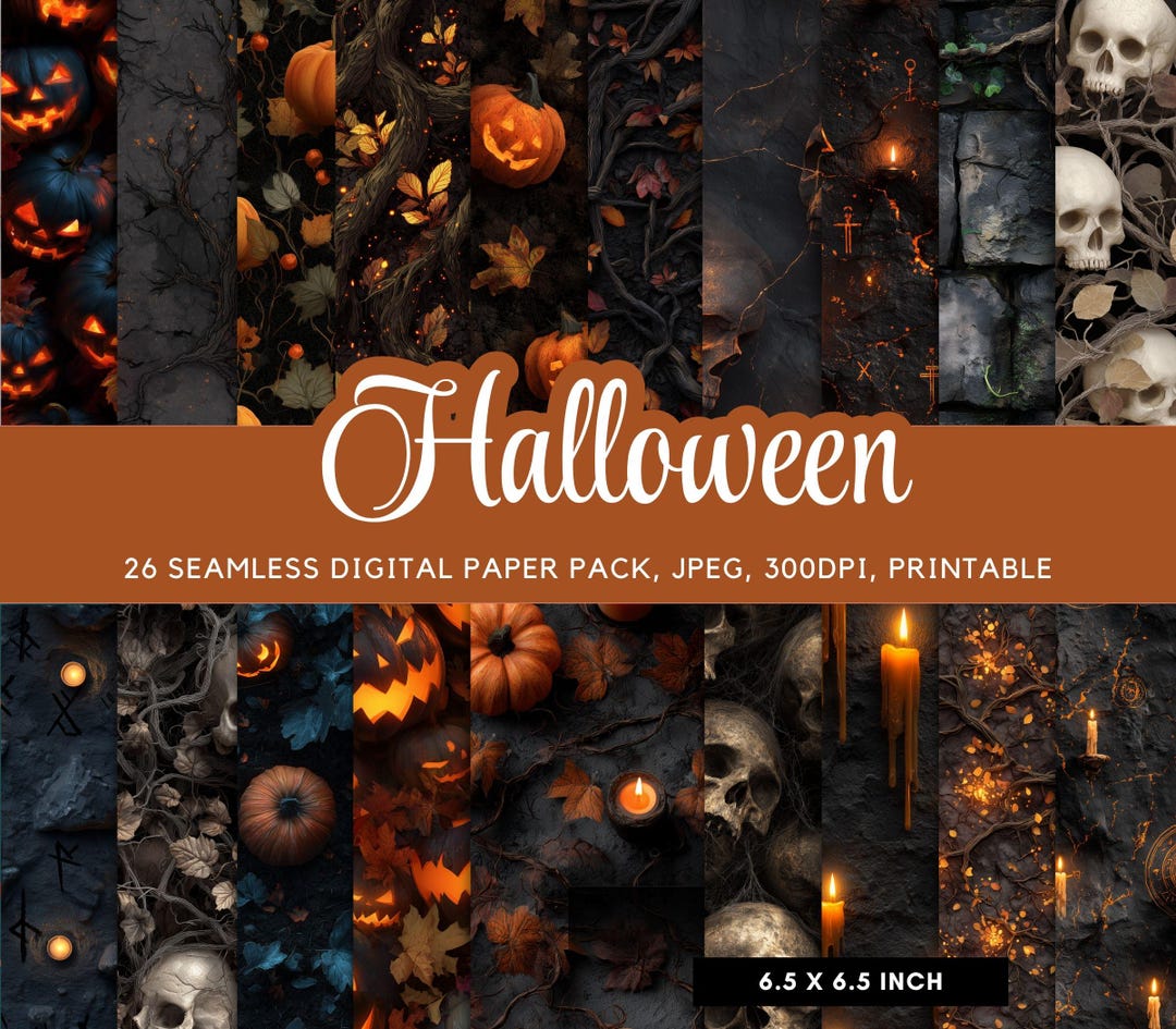 26 Seamless Halloween Digital Paper Pack, Dark Gothic Texture Bundle ...