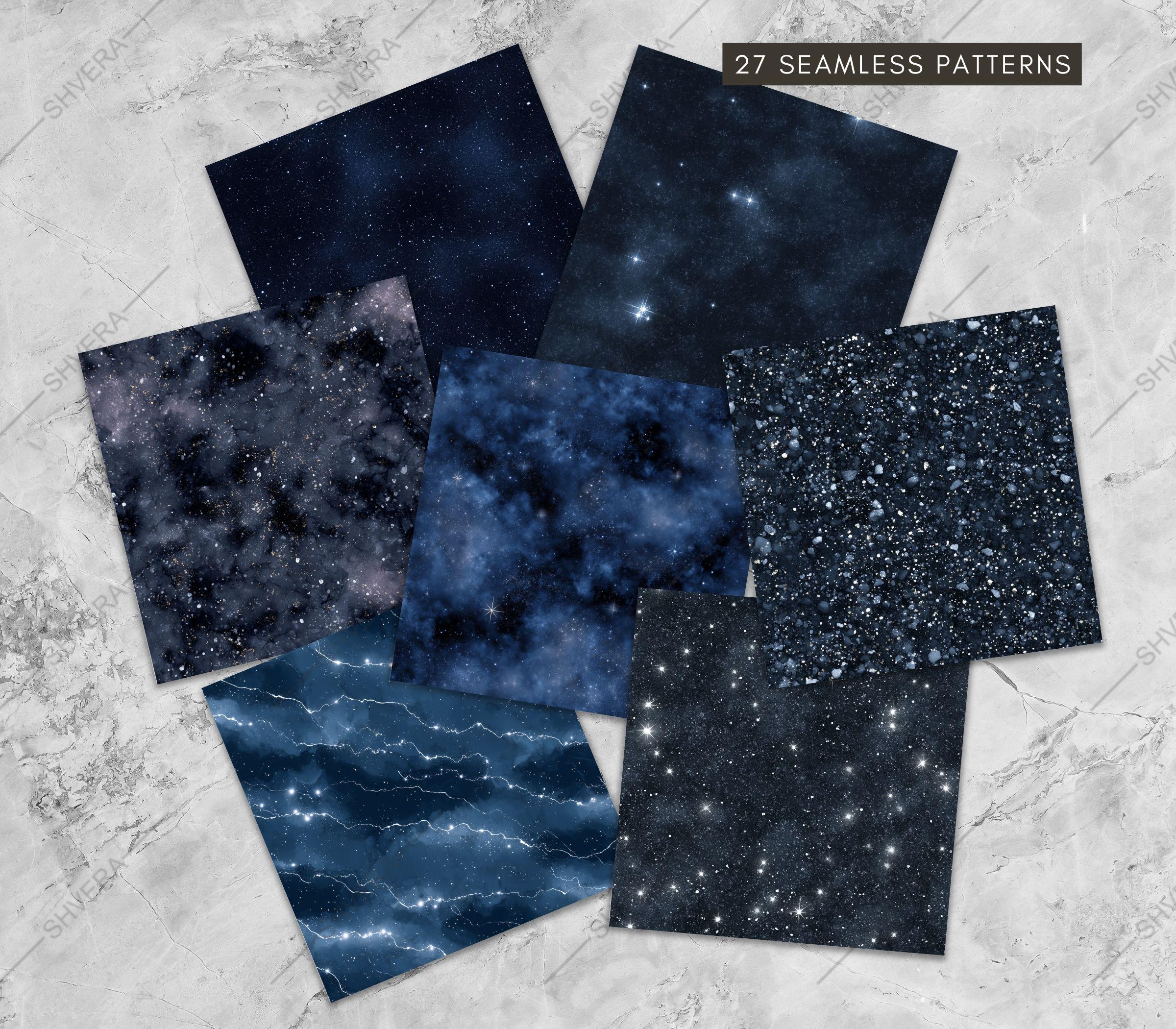27 Seamless Night Sky Digital Paper Bundle, Celestial Galaxy Textures ...