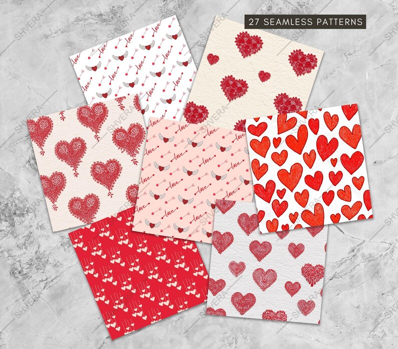 Seamless Valentine's Heart Digital Paper Pack, Red and Pink Heart ...