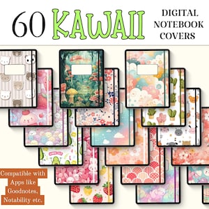 60 copertine Kawaii Goodnotes, copertine per quaderni digitali, carine copertine estetiche / per planner digitali per notabilità, iPad, Mac, Android, digitale