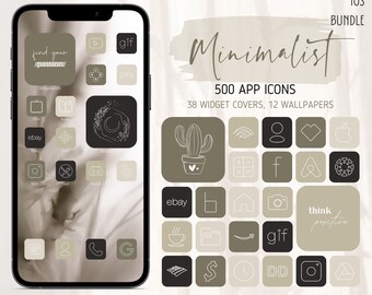 500 Minimalist iOS App Icons Pack | Moderne Ästhetische App Icons | 12 Wallpapers, 38 Widget Cover | iPhone Homescreen | iOS 15 Icons | iOS 14