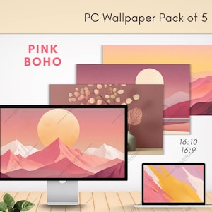 5 Pink Boho Desktop Wallpapers for Macbook and Windows, Boho Aesthetic Wallpapers, Boho Landscape, Minimalist, Pink, Neutral, PC