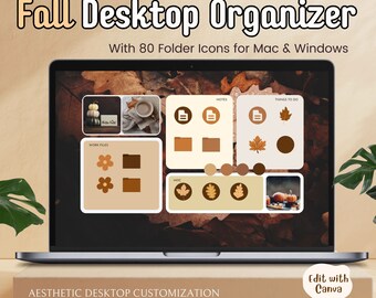 Organizador de escritorio de otoño para Mac, PC con Windows / Fondo de escritorio estético de otoño, 80 iconos de carpetas de escritorio de otoño, Organizador de escritorio de otoño