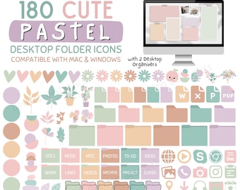 Pastel Desktop Folder Icons, Aesthetic PC, Mac and Windows (Digital Download)
