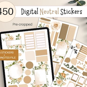 450 Digital Planner Stickers | Pre-cropped Neutral Goodnotes stickers | Bullet Journal Stickers for iPad | Notability | Aesthetic Sticker