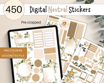 450 Digital Planner Stickers | Pre-cropped Neutral Goodnotes stickers | Bullet Journal Stickers for iPad | Notability | Aesthetic Sticker