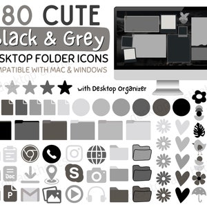 180+ Black n Grey Folder Icons for MAC and WINDOWS Computers, Cute Desktop Icons for PC, Desktop Organizer | Mac Icons | Dark Mode Desktop
