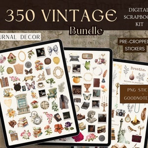 350 Vintage Digital Journal Sticker BUNDLE, Pre-cropped Vintage Goodnotes stickers, Bullet Journal Stickers, Scrapbook Sticker, Notability