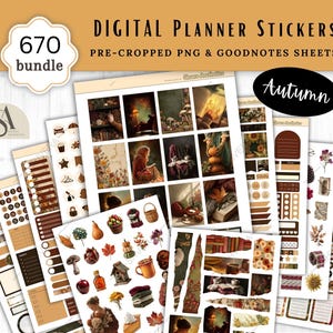 670 Classic Autumn Goodnotes Digital Planner Sticker Bundle | Pre-cropped Goodnotes, PNG, Journaling kit iPad, Notability, Instant Download