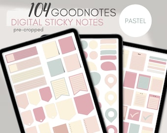 104 Pastel Goodnotes Sticky Notes, Pre cropped Neutral Digital Goodnotes Stickers, Digital Planner, Journal l Digital Notes | Notability