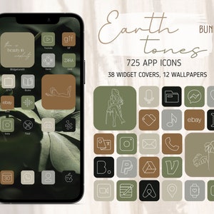 625 Earth Tones iOS App Icons Pack | Boho Aesthetic App Icons | 12 Wallpapers, 38 Widget Covers | iPhone Homescreen | iOS 15 Icons | iOS 14