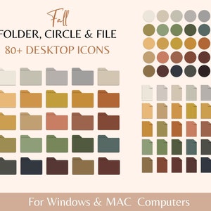 81 Fall Desktop Icons for MACBOOK and WINDOWS, Autumn Circle, Folder, File PC Icons for Mac, Windows, Digital Download, Autumn Aesthetic