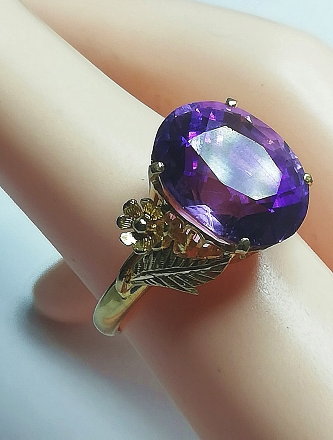 22K Amethyst Gold Ring Anniversary Solid Natural Jewelry Fine Etsy