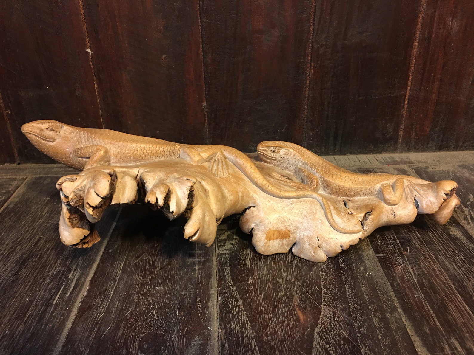 2 Lizard Spirit Wood Carving Etsy
