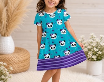 Pete + Lucy Panda Dress, Toddler Girl Dress, Teal Purple Boutique Dress, Panda Outfit, Girls Twirl Dress, Cute Kids Clothing