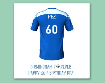 Birmingham football birthday card/Birmingham personalised football shirt card/Birmingham football card/Birmingham football