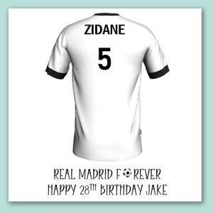 Carte d'anniversaire de football du Real Madrid/carte personnalisée de maillot de football du Real Madrid/carte d'anniversaire de football du Real Madrid/carte de maillot de football réel