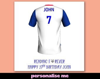 Biglietto di auguri di compleanno personalizzato con maglietta da calcio Reading