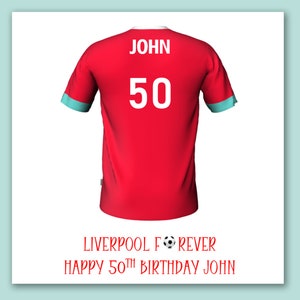 Cartão de aniversário do futebol do Liverpool/cartão de camisa de futebol personalizado do Liverpool/cartão de aniversário do futebol do Liverpool/futebol do Liverpool