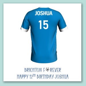Tarjeta de cumpleaños de fútbol de Brighton y Hove/tarjeta de camiseta de fútbol personalizada de Brighton & Hove/tarjeta de fútbol de Brighton/tarjeta de fútbol de Brighton