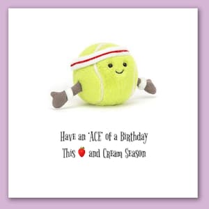 Carte d'anniversaire tennis/Passez un super anniversaire avec cette carte d'anniversaire de saison aux fraises et à la crème/balle de tennis sur une carte d'anniversaire personnalisée