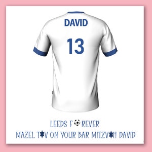 Karta z okazji bar micwy piłkarskiej w Leeds/Spersonalizowana koszulka piłkarska z okazji bar micwy w Leeds/Karta z okazji bar micwy w Leeds/Kartka urodzinowa z okazji Leeds