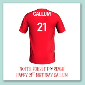 Cartão de aniversário do futebol da Floresta de Nottingham/cartão de camisa de futebol personalizado da Floresta de Nottingham/cartão de aniversário do futebol da Floresta de Nottingham