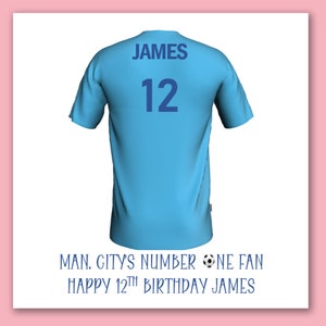 Carte d'anniversaire de football Manchester City/carte personnalisée de maillot de football Man City/carte de football Manchester City/football Manchester City