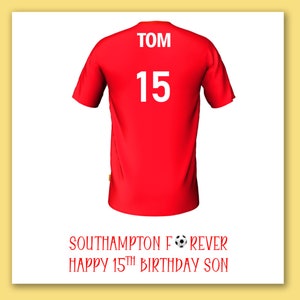 Carte d'anniversaire de football de Southampton/carte de maillot de football personnalisée de Southampton/carte d'anniversaire de football de Southampton/Southampton