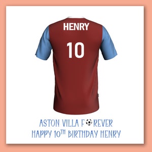 Cartão de aniversário de futebol do Aston Villa/cartão de camisa de futebol personalizado do Aston Villa/cartão de futebol do Aston Villa/carro de camisa do Aston Villa