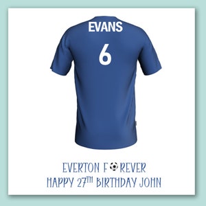 Carte d'anniversaire de l'équipe de football d'Everton/carte de maillot de football personnalisée d'Everton/carte de football d'Everton/carte de maillot de football d'Everton