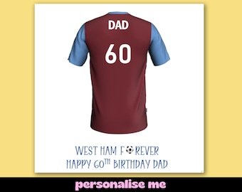 Personalised West Ham Football Shirt Birthday Card