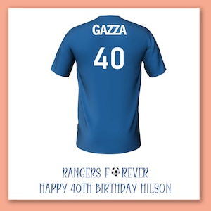 Carte d'anniversaire de football des Rangers/Carte de maillot de football personnalisée des Rangers/Carte de football des Rangers/Carte de maillot de football des Rangers