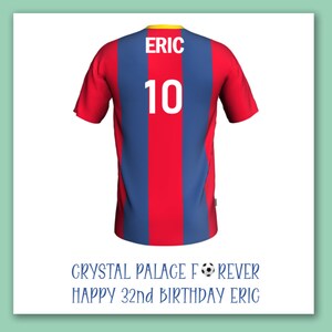 Tarjeta de cumpleaños de fútbol de Crystal Palace/Tarjeta de camiseta de fútbol personalizada de Crystal Palace/Tarjeta de cumpleaños de fútbol de Crystal Palace