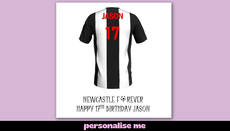 Personalised Newcastle United Birthday Card: Football Shirt Design image 1
