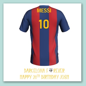 Barcelona football birthday card/Barcelona personalised football shirt card/Barcelona football birthday card/barcelona