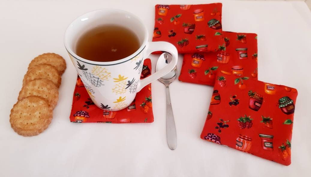 Dessous de Verre // Dessous Mug Sous-Bocks Molletonnés en Coton Rouge Cadeau Pour Maman