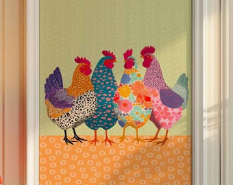Funny Chicken Poster, Colorful Chicken Wall Art Print, Trendy Wall Decoration, Animal Poster Print, Vibrant Print, Dopamine Decor
