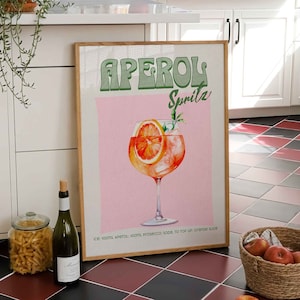 Retro Poster Aperol Cocktail mit Rezept Druck Vintage Wanddekoration Geschenkidee Wandbehänge Küche pastell Wand Kunst Hausbar Küche Deko