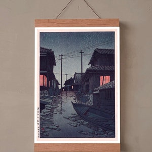 Vintage Print Japan Poster Wanddecoratie Nachtregen bij Kawarako door Kawase Hasui Ukiyo-e Japanse illustratie Wanddecoratie Cadeau Idee