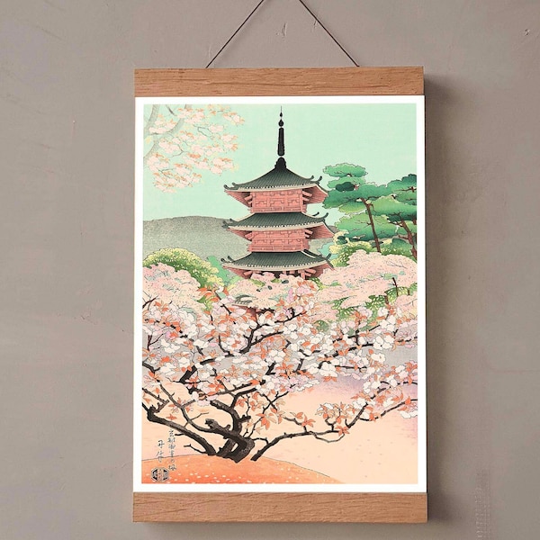 Vintage Print Pagoda at Ninnaji Temple Poster japanische Illustration Reproduktion Lexikon Wandekoration Wandschmuck Geschenkidee