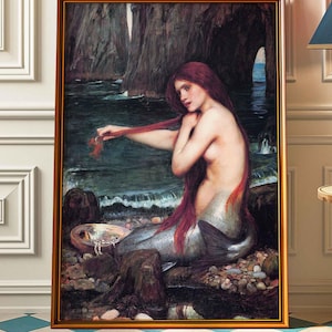 The Mermaid by John William Waterhouse Vintage Poster Mermaid Wall Decoration Antique Wall Decor Museum Poster Giclée Fine Art Print
