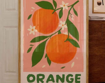 Orange Poster Sun-Kissed & Sweet Retro Fruit Print Vintage Kitchen Art Orange Wall Decor Citrus Art Print Wall Decoration Orange Kitchen Poster