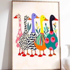Poster divertente con anatra, stampa artistica da parete colorata, poster vintage, decorazione da parete alla moda, poster con animali, stampa colorata, decorazione da parete moderna e vivace