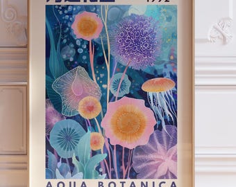 Japanese Underwater Poster Plant Art Print Modern Museum Poster Ocean Garden Wall Art Botanica Print Yayoi Kusama Inspired