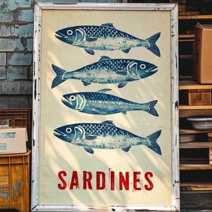 Sardines Retro Print Sardines Vintage Wall Art Fish Poster Collage Retro maritime wall art wall decoration wall decoration picture gift idea