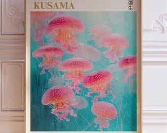 Yayoi Kusama Pink Jellyfish Poster Digital Download Japanese Wall Decor Pink Medusa Illustration Modern Art Print Museum Wall Art